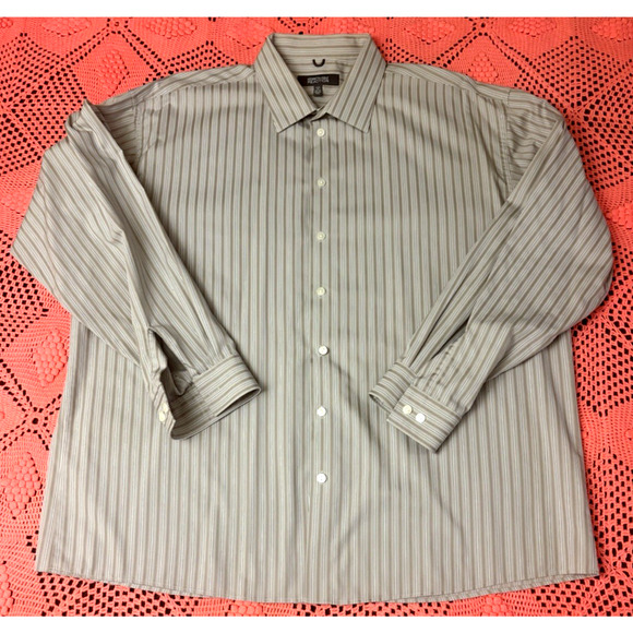 Kenneth Cole Reaction Shirt Beige/Tan Men XXL18 34-35 Wrinkle Free 100%Cotton - Picture 9 of 12